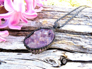 Amethyst crystal necklace, macrame necklace, metaphysical jewelry, February Birthstone, raw crysetal jewelry, macrame jewelry, Handmade