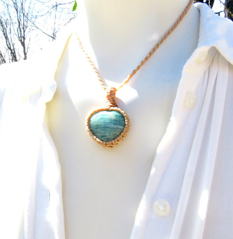 Amazonite Heart Necklace, I love you necklace
