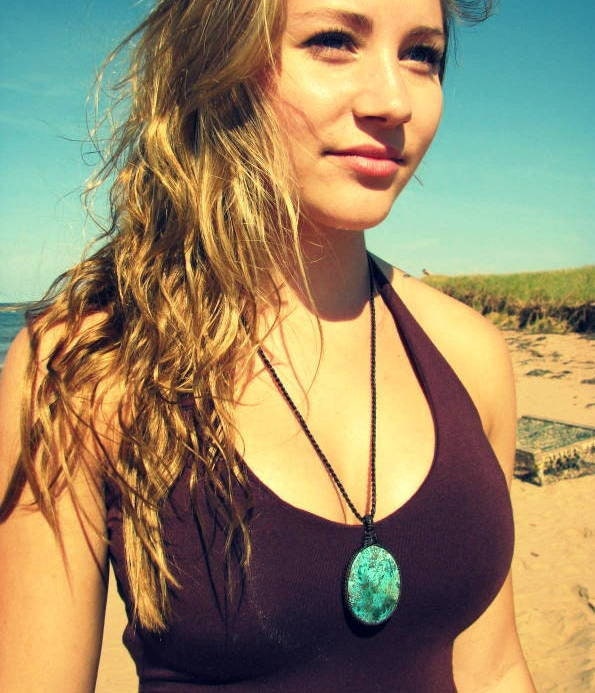 Azurite gemstone macrame necklace, azurite jewelry