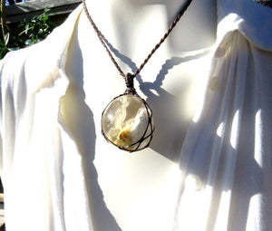 Shaman Quartz macrame necklace, garden quartz jewelry, lodolite quartz, gift ideas for the crystal collector, self gifts, handmade gifts
