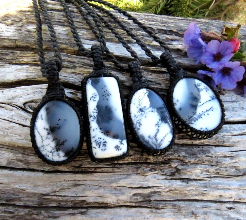 Dendrite Opal necklace, macrame jewelry