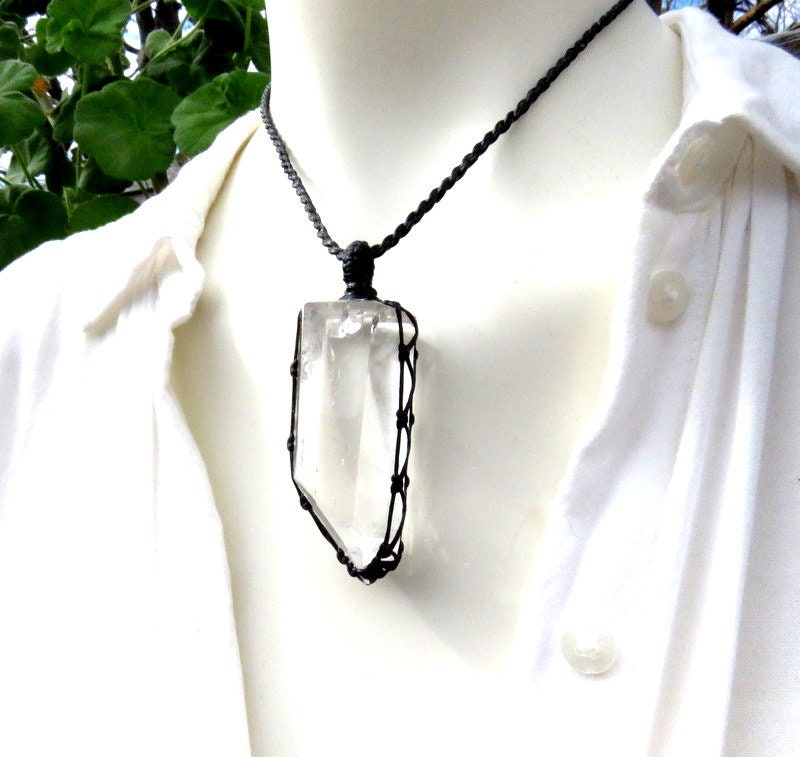 Quartz crystal macrame necklace, mothers day gift ideas