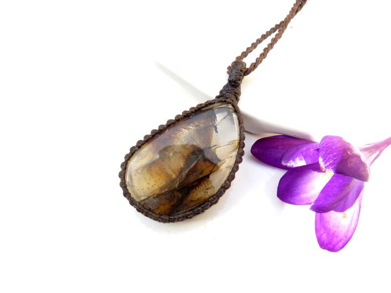 Dendritic Quartz macrame necklace, dendrite quartz