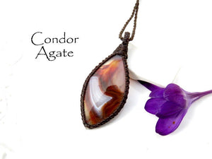 Rare Condor Agate macrame necklace, Argentina Agate, rare agates, condor gemstone, gift ideas for the rock collector, fathers day gift ideas