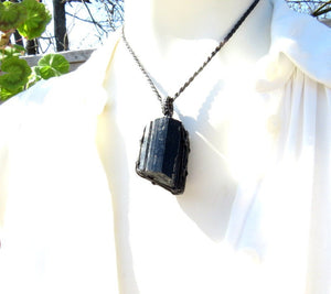 Black Tourmaline Crystal necklace, black tourmaline healing crystal pendant, black crystal, black lover, gothic gifts, fathers day gift