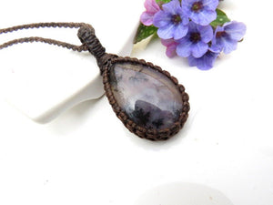 Purple Sage Agate necklace, purple plume agate, mom gift, gift for her, macrame necklace, agate, healing crystal gifts, healing jewelry,