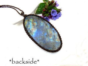 Labradorite gemstone necklace, statement necklace, large labradorite, gift ideas for her, for the crystal collector, handmade gifts, macrame