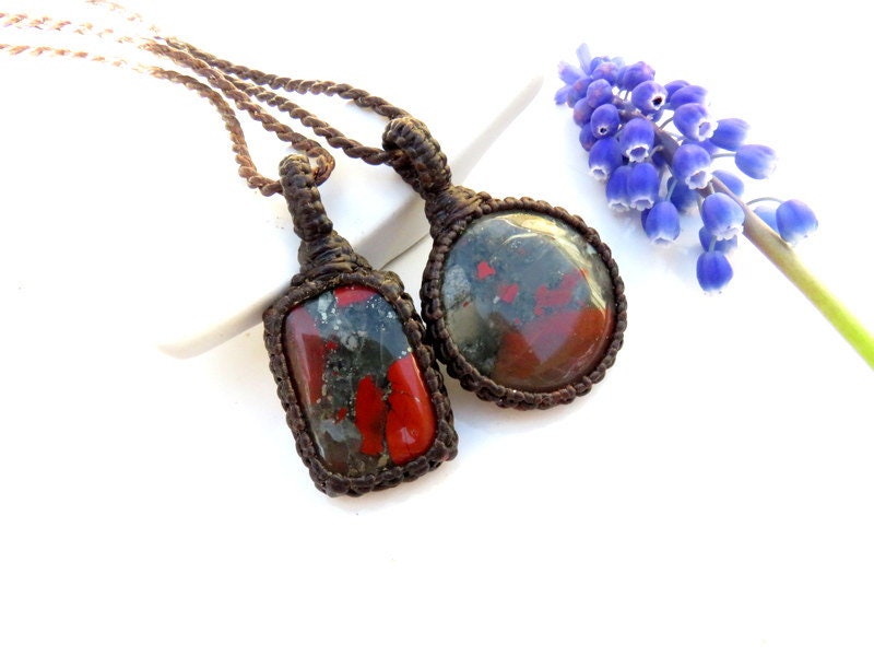 African Bloodstone macrame necklace set, african bloodstone, jewelry set, stacked necklace, bloodstone necklace, layering necklace