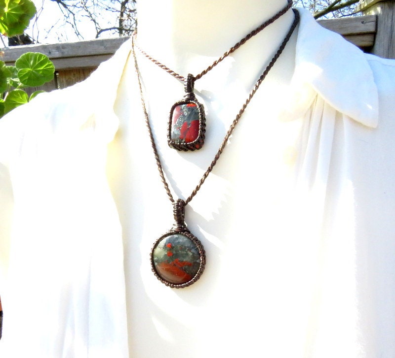 African Bloodstone macrame necklace set, african bloodstone, jewelry set, stacked necklace, bloodstone necklace, layering necklace