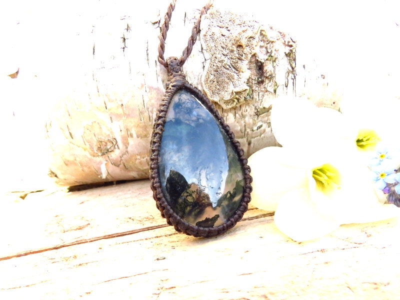 Moss Agate macrame necklace, macrame jewelry