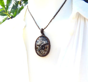 Turritella Fossil macrame necklace, fossil jewelry, gifts for dad, fathers day gift ideas, history lovers, geology lover, rock collector