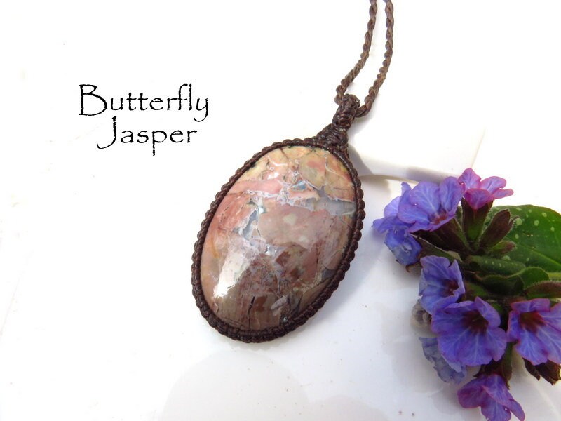 Butterfly Jasper Macrame Necklace: Boho Healing Stone Jewelry
