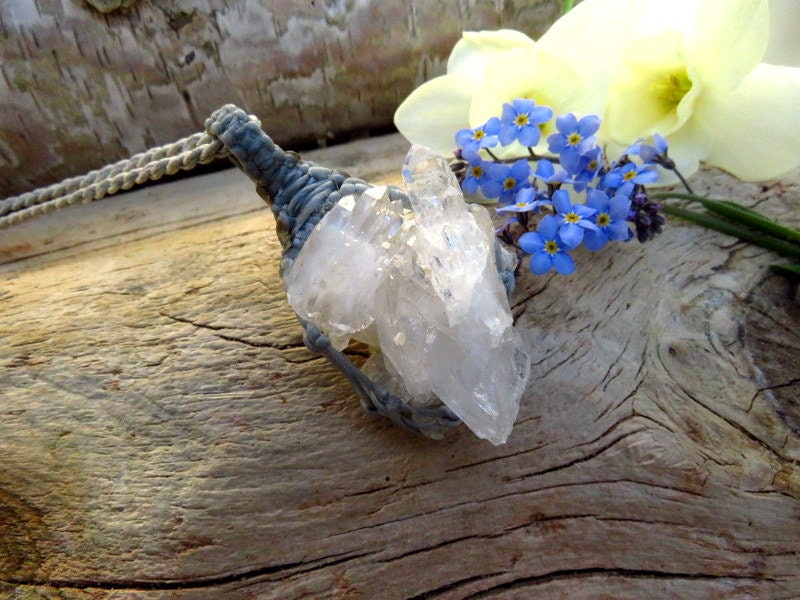 Arkansas Quartz Crystal Necklace, macrame necklace