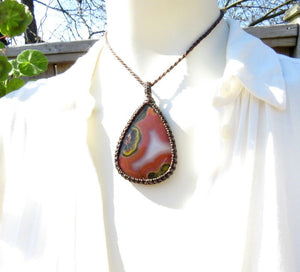 Turkish Agate Macrame Necklace, jewelry gift ideas, agate necklace, rare agates, teadrop agate cabochon, gift ideas for her, gifts for him