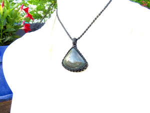 Rainbow Obsidian macrame necklace, obsidian jewelry, black obsidian gemstone, gift ideas for the crystal lover, for the zen seeker,