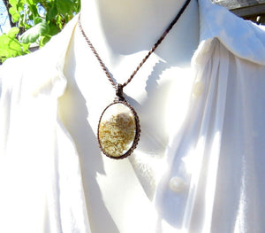 Lodolite Quartz crystal necklace, garden quartz, shaman quartz, macrame necklace, natural jewelry, nature inspired gifts, fathers day gift