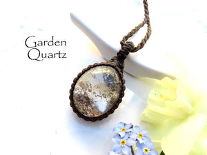 Lodolite crystal necklace, garden quartz, shaman quartz, gift ideas for the nature lover, the gardener, the fairy lover, macrame necklace