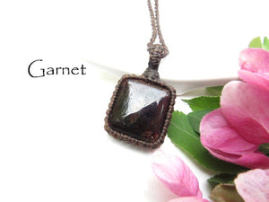 Garnet gemstone necklace, January Birthstone, self esteem gemstone, macrame necklace, garnet birthstone necklace, casual jewelry