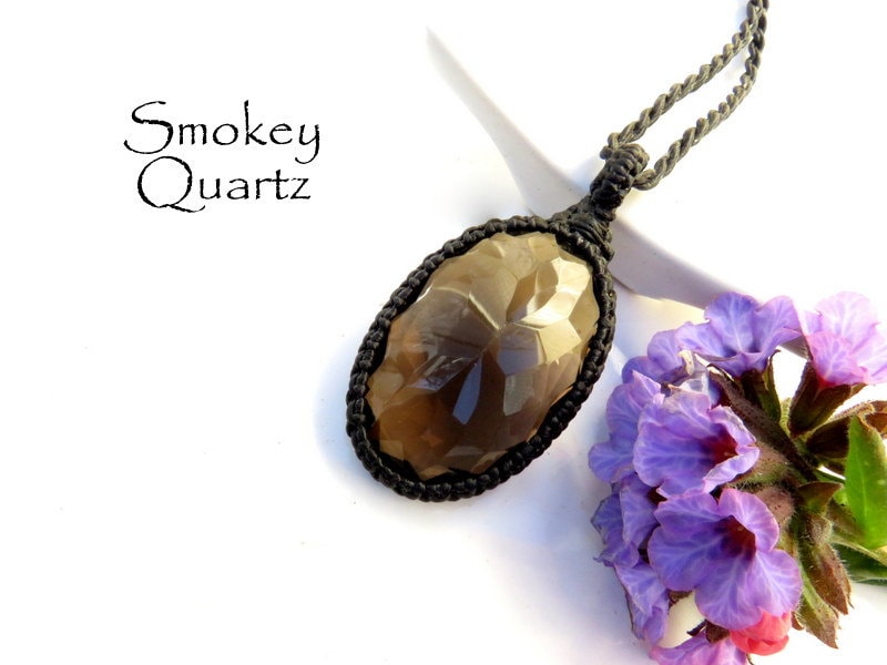 Smokey Quartz Necklace, Crystal necklace, Birthstone necklace, Healing crystal jewelry, macrame necklace, macrame jewelry, gemstone jewelry