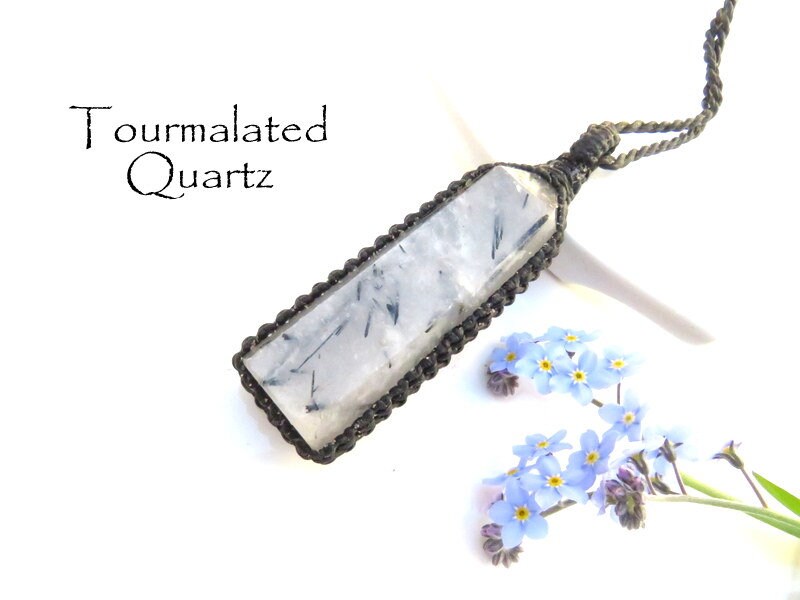 Tourmalated Quartz gemstone necklace, crystal necklace