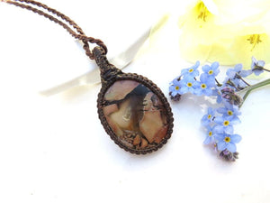 Gifts for her, Butterfly Jasper macrame necklace, rare stone, one of a kind gift ideas, Boho gift, healing stone jewelry, gemstone jewelry