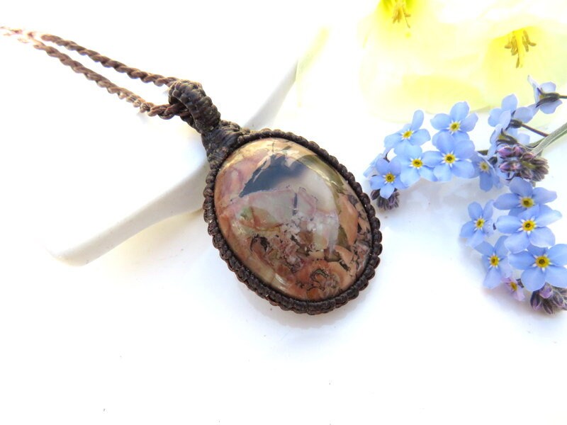 Gifts for her, Butterfly Jasper macrame necklace, rare stone, one of a kind gift ideas, Boho gift, healing stone jewelry, gemstone jewelry