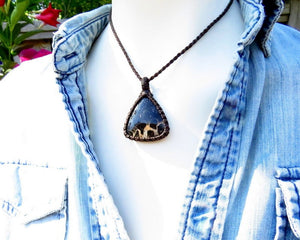 Petrified Palmwood macrame necklace, petrified wood jewelry, gift ideas for him, for her, gift ideas for the rock collector, fossil necklace