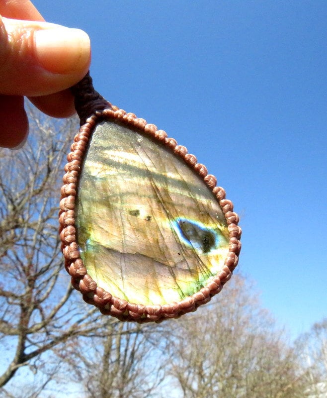 Purple and Gold flash Labradorite necklace, teadrop gemstone