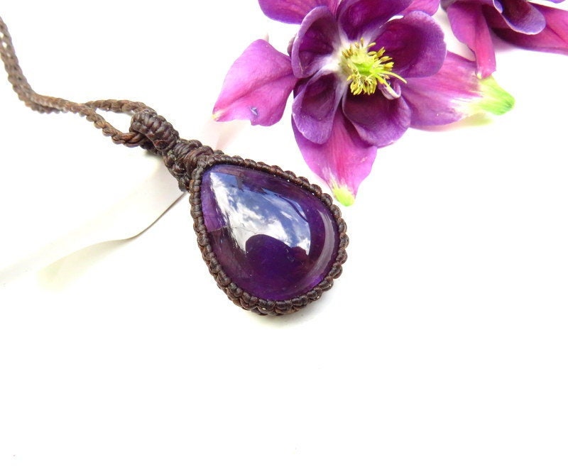 Gifts for her, Amethyst teardrop gemstone necklace, Amethyst crystal pendant, Reiki Healing jewelry, February birthstone necklace