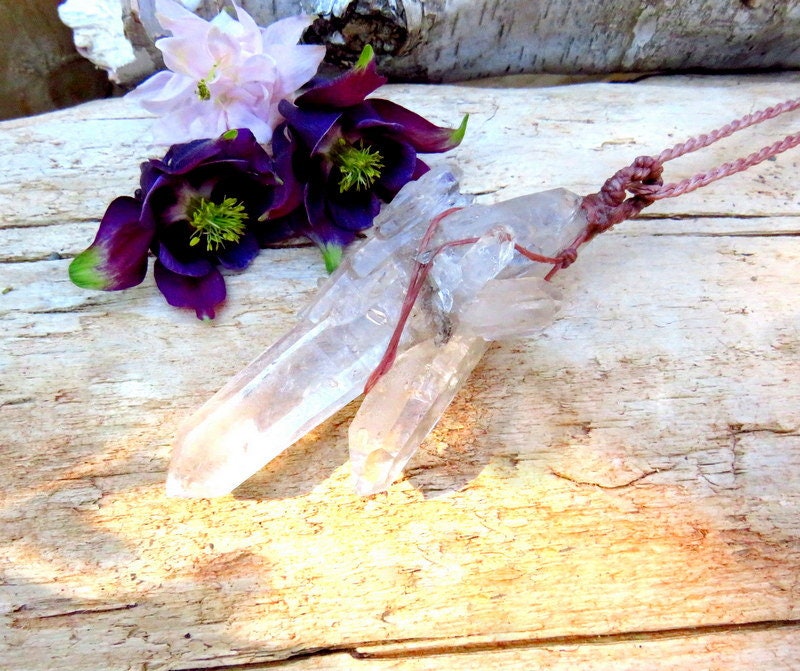 Lemurian Quartz crystal cluster, macrame necklace, spiritual healing necklace, statement necklace, gift ideas for the crystal collector