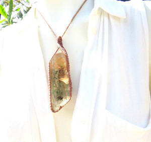 Chlorite Quartz crystal necklace, spiritual healing necklace, quartz crystal necklace, energy crystal, cool necklace, statement necklace