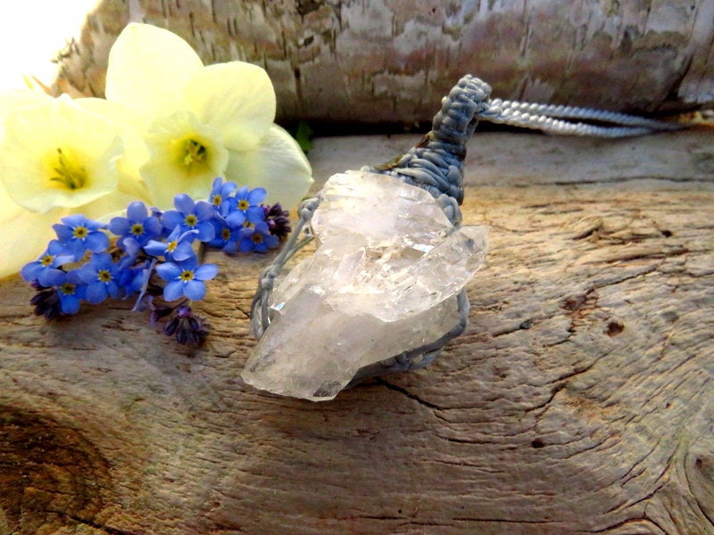 Arkansas Quartz Crystal Necklace, macrame necklace, quartz cluster, gift ideas for the crystal collector, gifts for her, fathers day gift