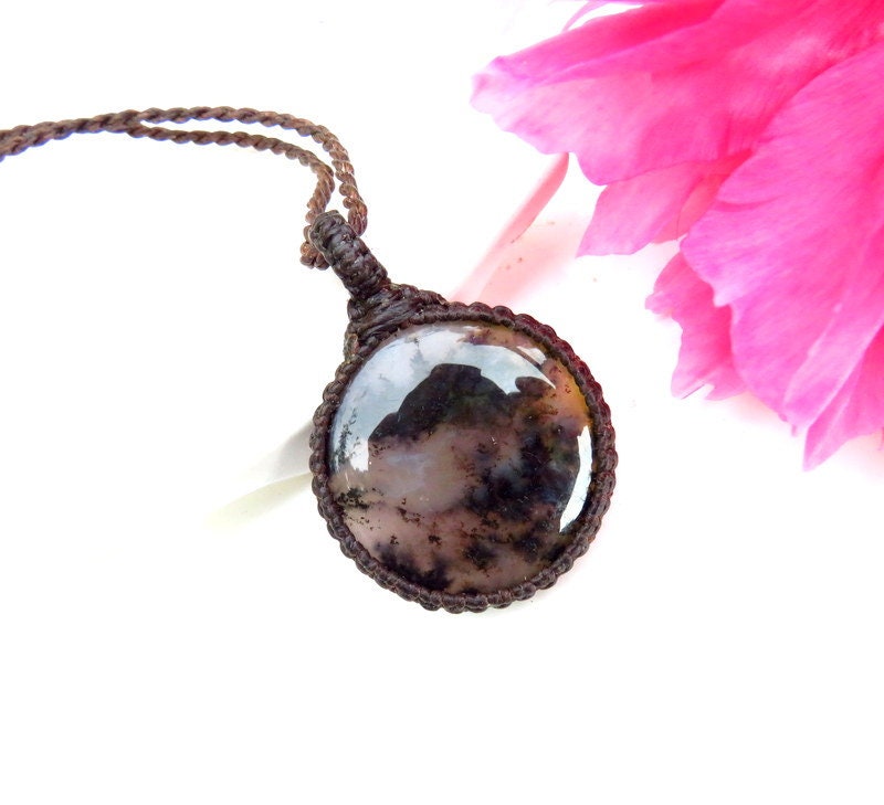 Purple Sage Agate Necklace, macrame gemstone necklace