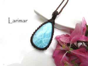 Top Quality Larimar macrame necklace, Larimar necklace, Larimar pendant, Summer accessories, Summer boho jewelry, Summer fashion