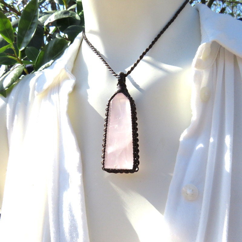 Rose Quartz crystal necklace, pink quartz