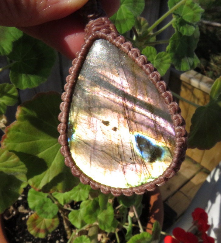 Purple and Gold flash Labradorite necklace, teadrop gemstone