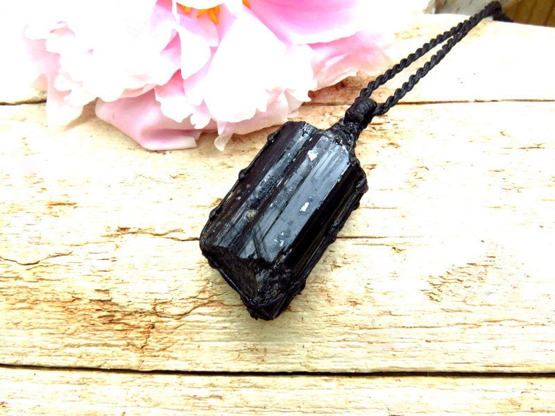 Black Tourmaline necklace, crystal pendant, black crystal, black lover, witchy gifts, gothic gifts, astrology gifts, earth aura creations