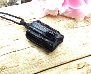 Black Tourmaline necklace, crystal pendant, black crystal, black lover, witchy gifts, gothic gifts, astrology gifts, earth aura creations