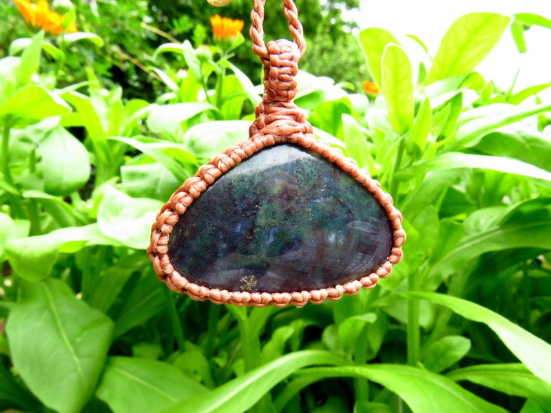 Moss Agate macrame necklace, gemstone gift ideas for her