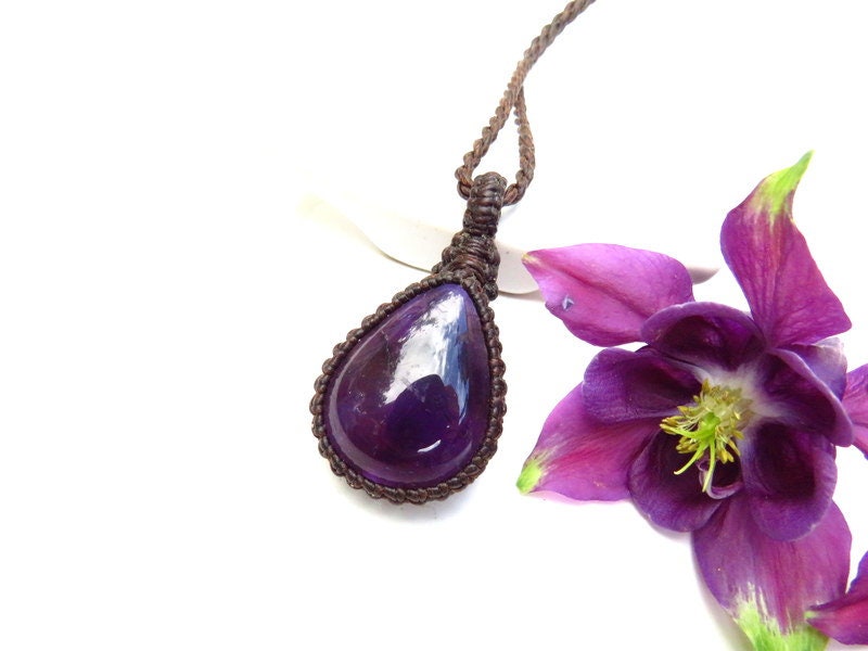 Gifts for her, Amethyst teardrop gemstone necklace, Amethyst crystal pendant, Reiki Healing jewelry, February birthstone necklace