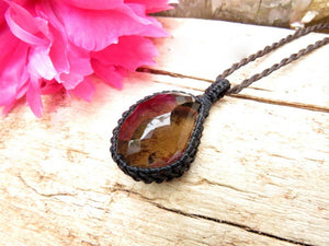 Faceted Smokey Quartz Necklace, Crystal necklace, Birthstone necklace, Healing crystal jewelry, macrame necklace, macrame jewelry