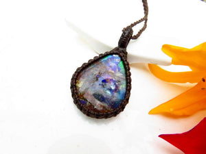 RESERVED FOR PAULINA, Ammolite macrame necklace, canadian ammolite, gemstone necklace, macrame jewelry, gift ideas for the rock collector