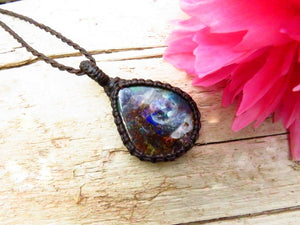 RESERVED FOR PAULINA, Ammolite macrame necklace, canadian ammolite, gemstone necklace, macrame jewelry, gift ideas for the rock collector