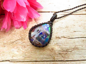 RESERVED FOR PAULINA, Ammolite macrame necklace, canadian ammolite, gemstone necklace, macrame jewelry, gift ideas for the rock collector