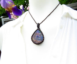 RESERVED FOR PAULINA, Ammolite macrame necklace, canadian ammolite, gemstone necklace, macrame jewelry, gift ideas for the rock collector