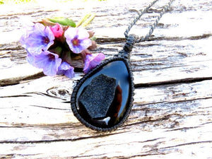 Gifts for her, Black Onyx Druzy Necklace, Onyx jewelry, macrame necklace, Druzy necklace, gothic crystals, black crystals, black lover