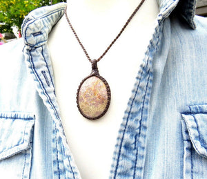 Agatized coral macrame necklace, fossilized coral pendant, fossil agate jewelry, mothers day, gift ideas for her, beach theme jewelry gifts