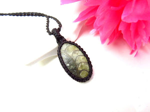 Ammonite Pyrite macrame necklace, Ammonite jewelry, mens necklace, fossil necklace, man gift idea, for the dad, christmas gift ideas