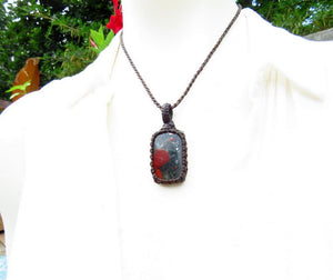 African Bloodstone macrame necklace, african bloodstone, bloodstone necklace, handmade gifts, self gifts, divorce gifts, friendship gifts