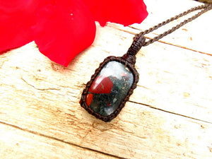 African Bloodstone macrame necklace, african bloodstone, bloodstone necklace, handmade gifts, self gifts, divorce gifts, friendship gifts